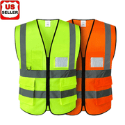 Reflective Safety Vests with Pockets and Zipper, High Visibility Mesh Construction Vest for Men Women, Breathable Neon Working Vest for Outdoor Running Cycling Walking at Night